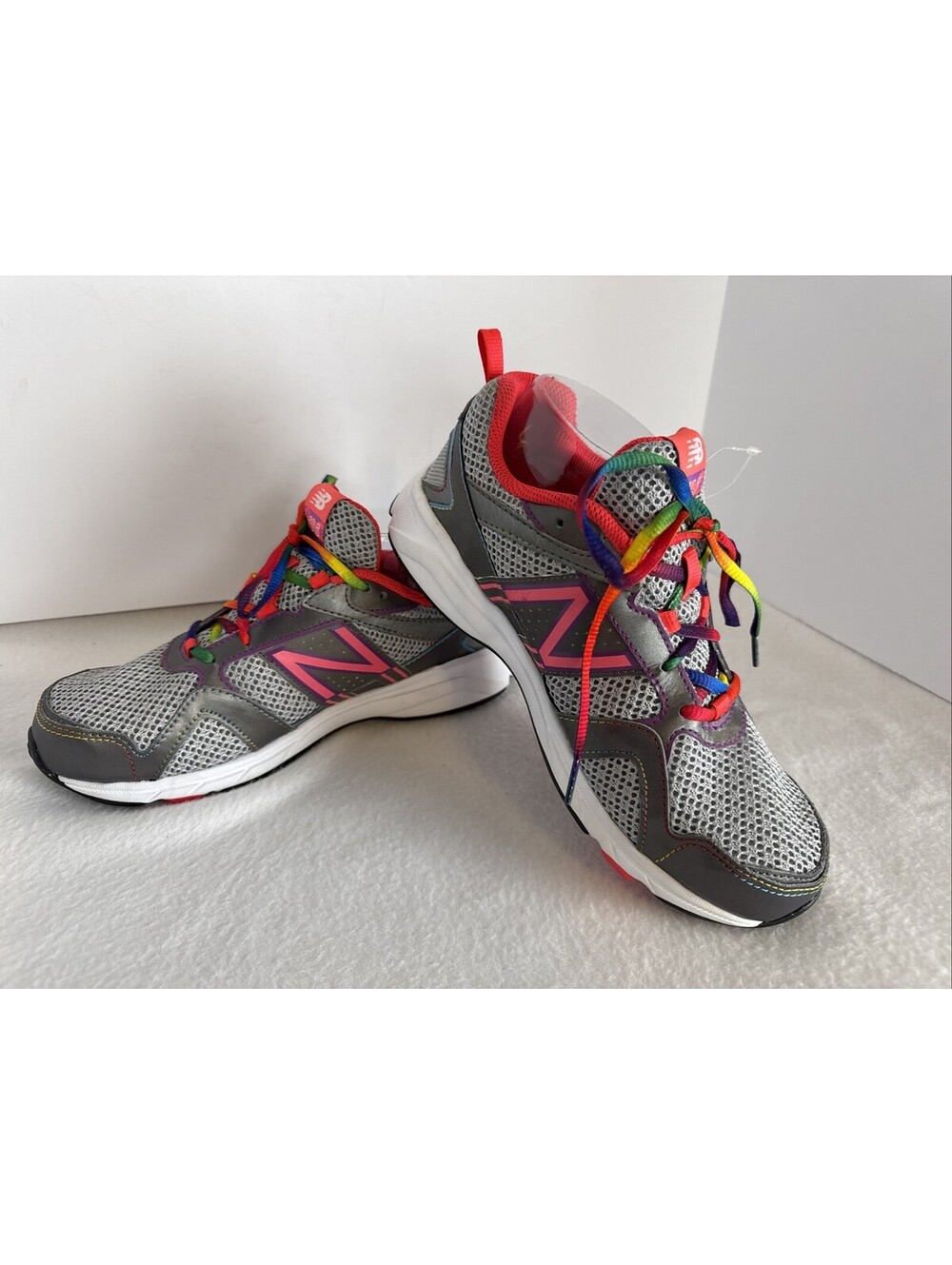 New Balance 695 KJ695PRY Shoes Gray w Rainbow Laces Kids size 7 NWOB